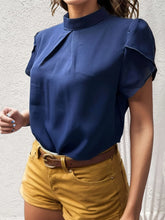 Fashion Color Blouses Stand Collar Short Sleeve Blouse